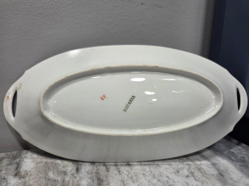 Bavaria Germany 10" Oval Relish Dish with Handles - Vintage Floral Porcelain