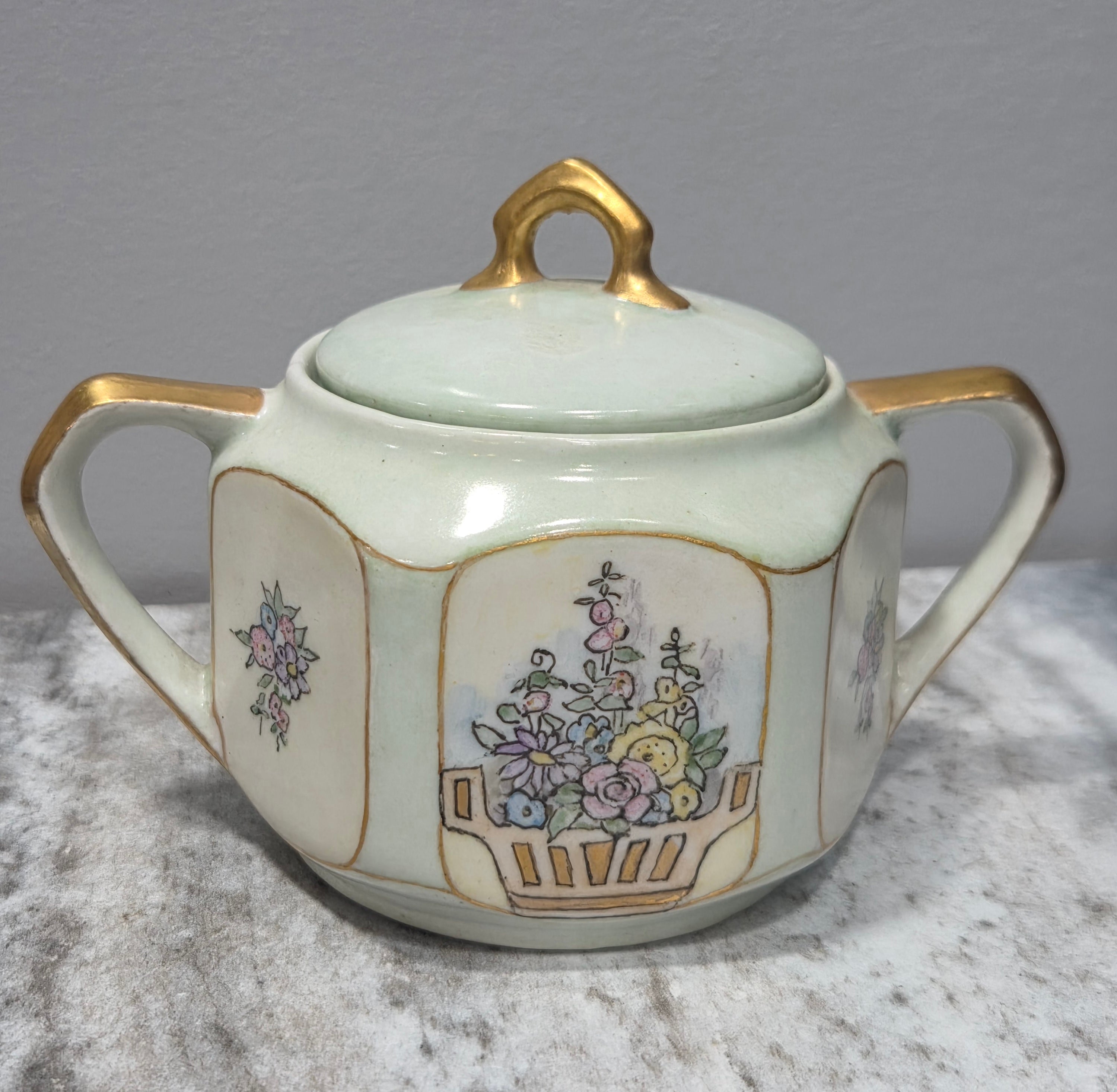 Vintage Silesia Hand Painted Creamer with Lid - Signed Lydia Schukel