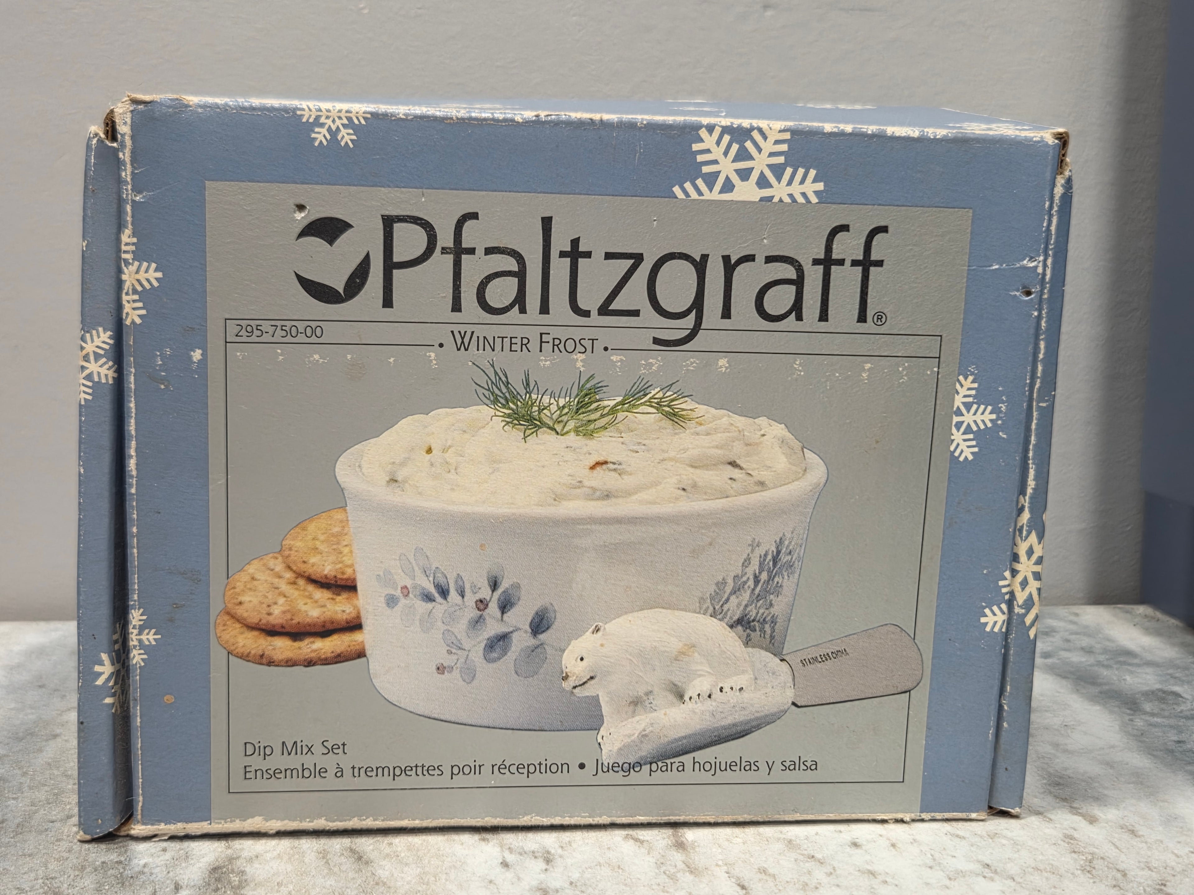 Pfaltzgraff Winter Frost Dip Bowl & Spreader Set - Discontinued with Original Box