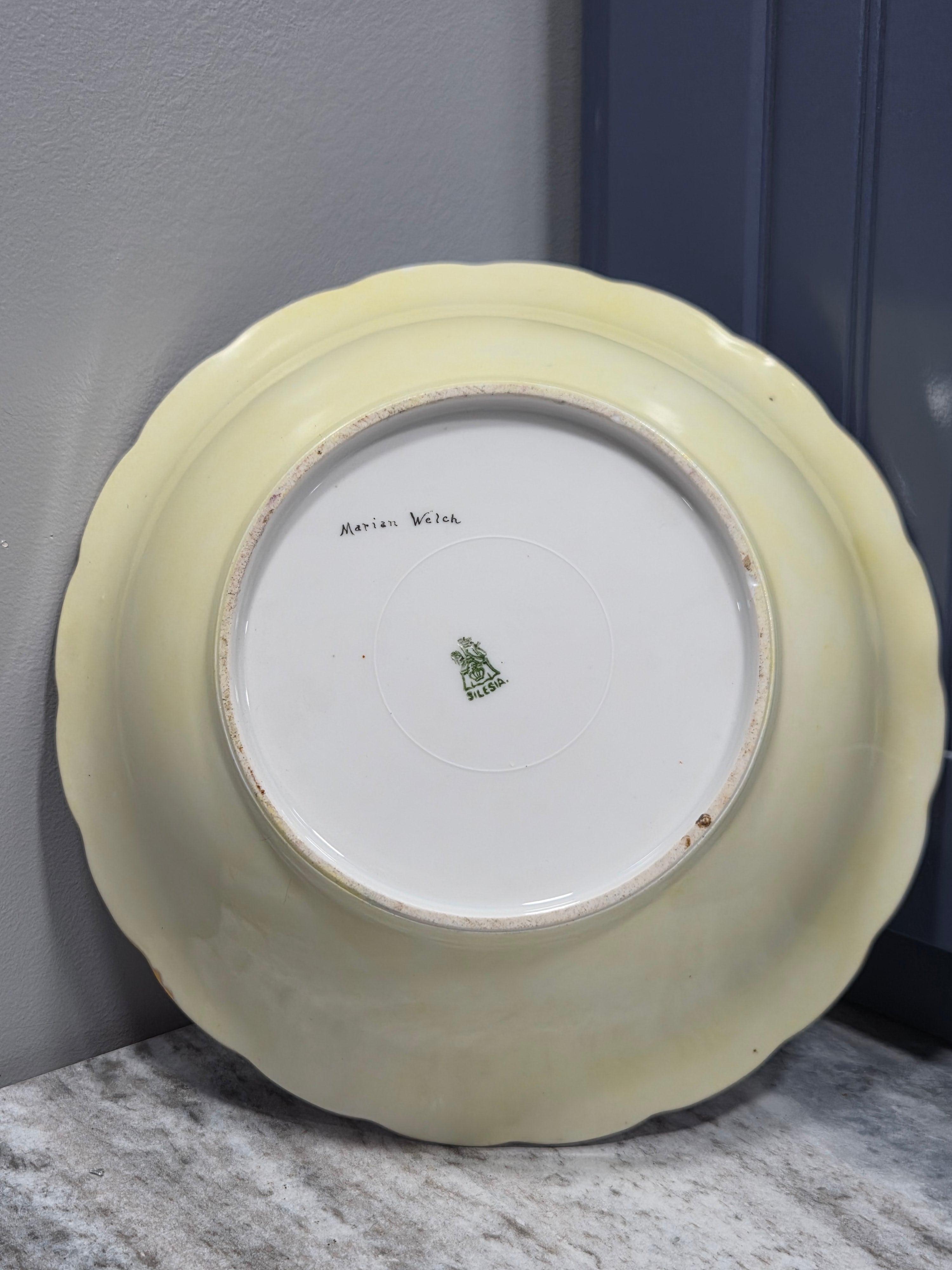 Antique Silesia Hand Painted Bowl - Signed Marian Welch, Early 20th Century