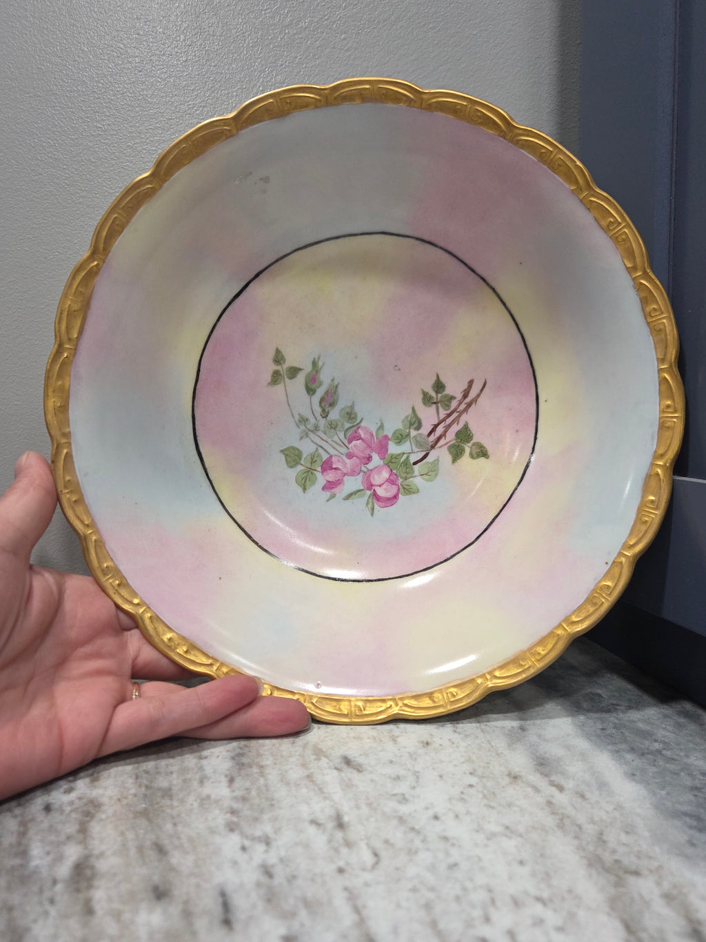 Antique Silesia Hand Painted Bowl - Signed Marian Welch, Early 20th Century