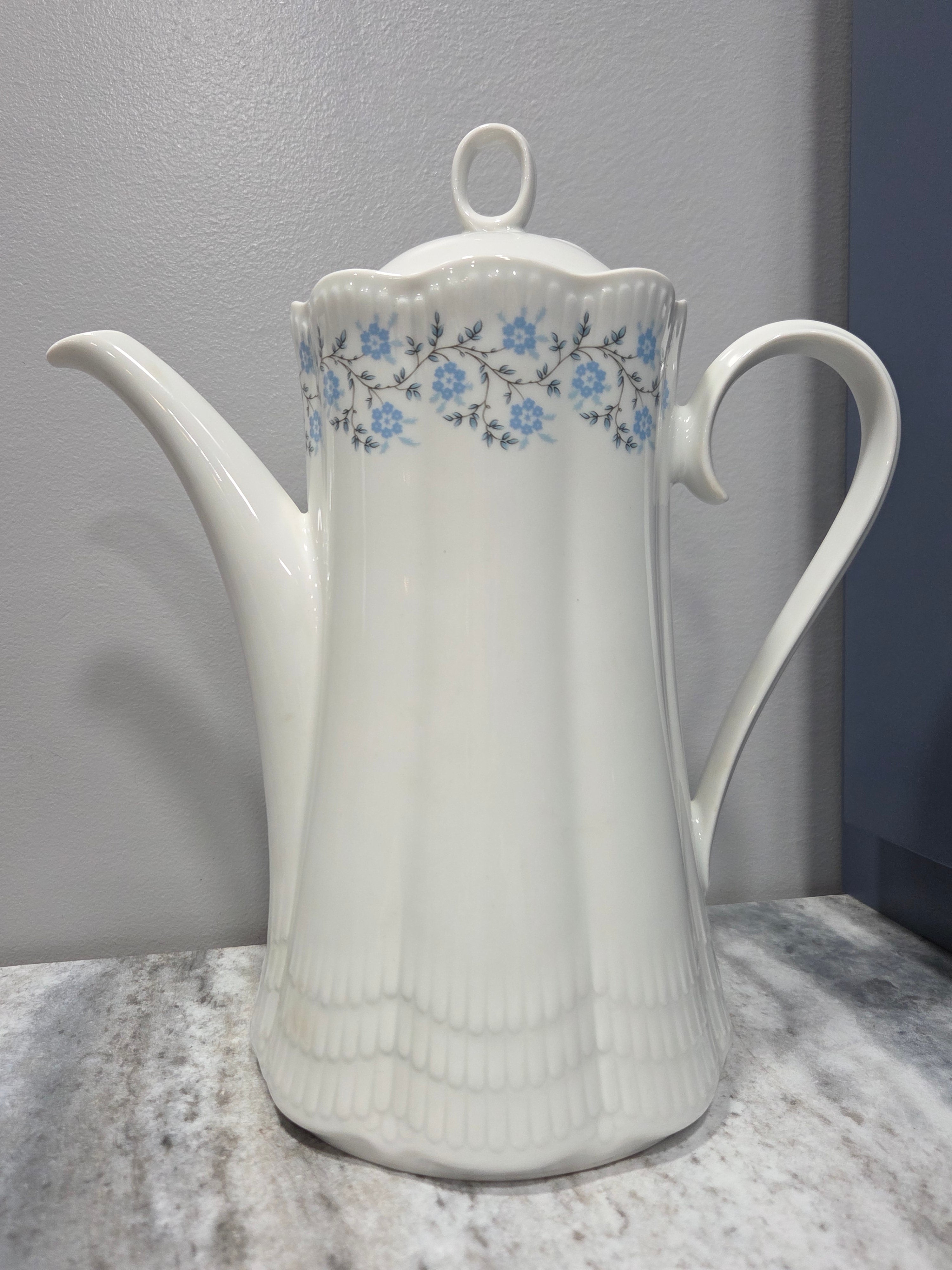 Vintage Schirnding Bavaria Porcelain Teapot with Lid - Blue Floral Pattern