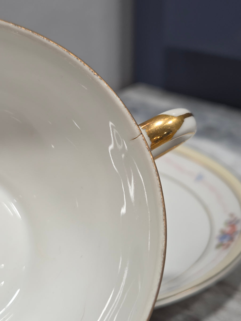 Antique Nippon Noritake Marguerite Flat Cup & Saucer - Hand Painted, Circa 1914