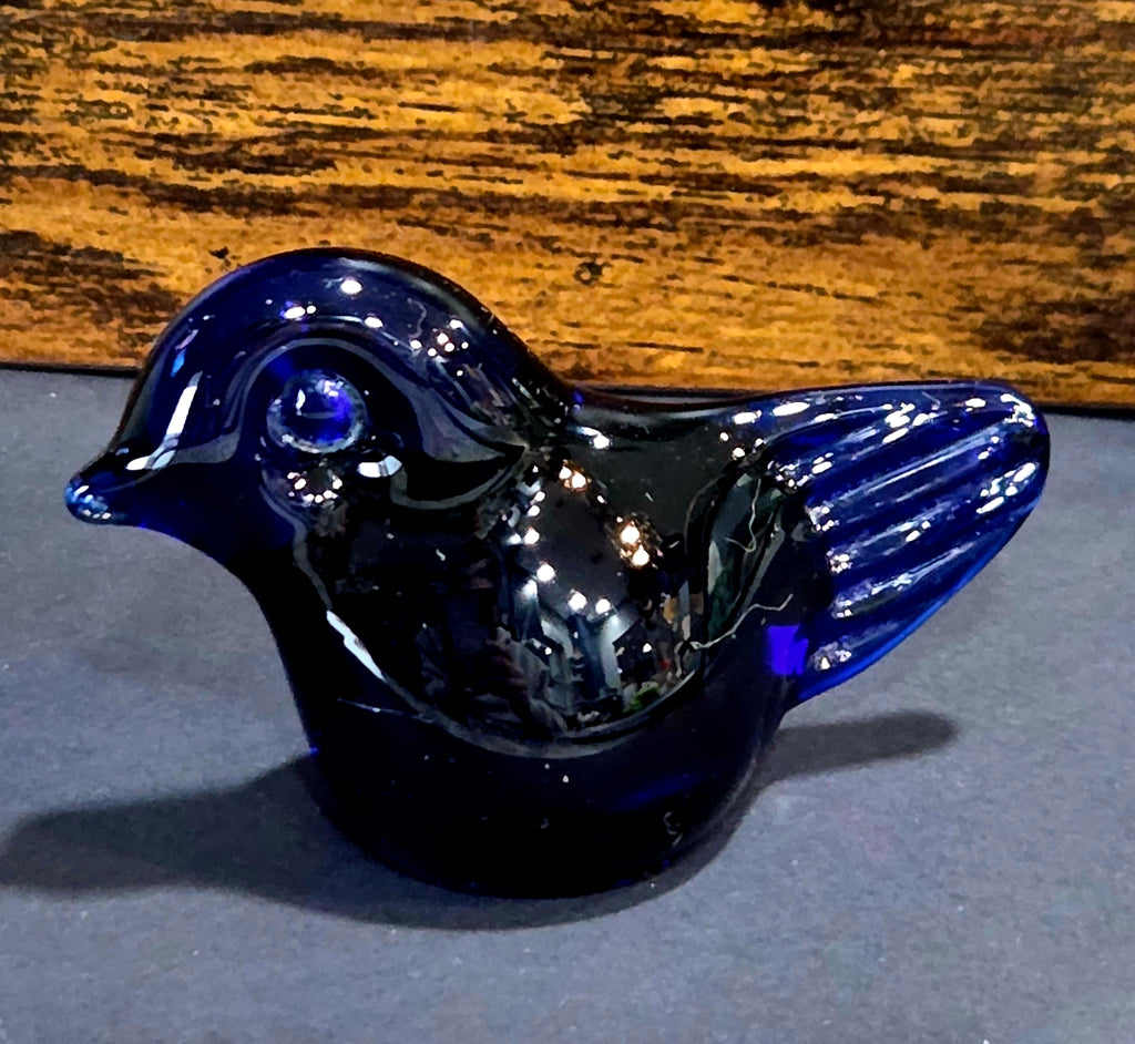Walter Bosse Hand-Blown Cobalt Blue Bird - Swedish Art Glass