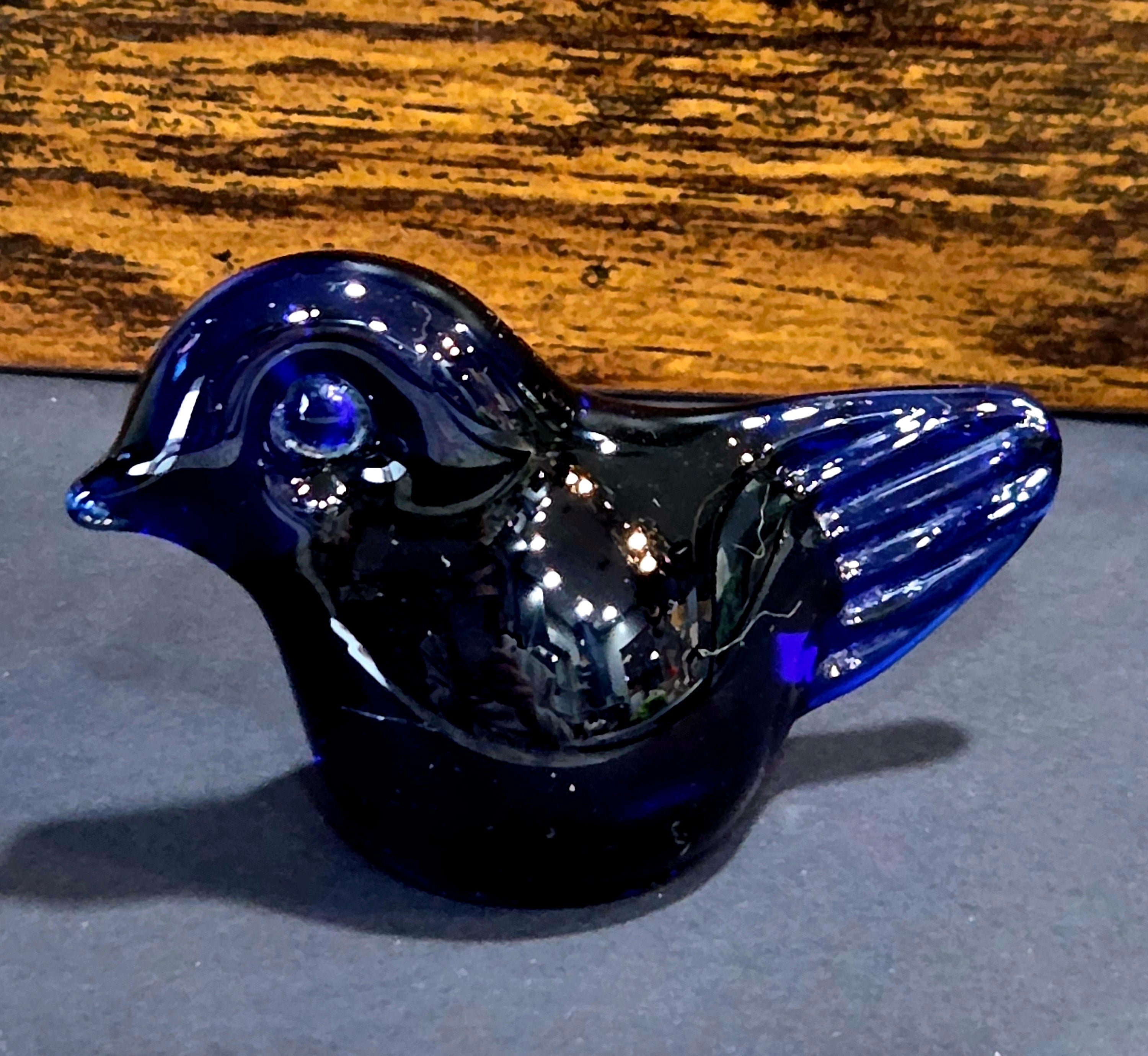 Walter Bosse Hand-Blown Cobalt Blue Bird - Swedish Art Glass
