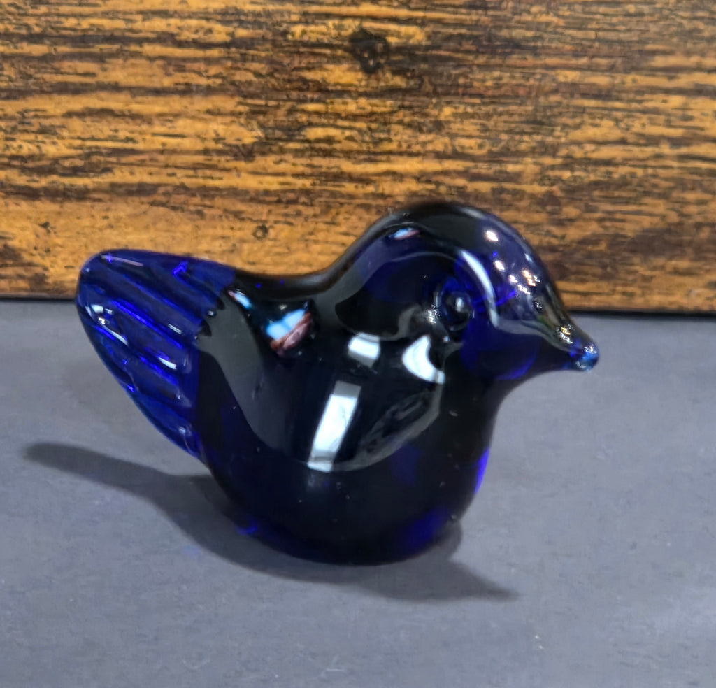 Walter Bosse Hand-Blown Cobalt Blue Bird - Swedish Art Glass