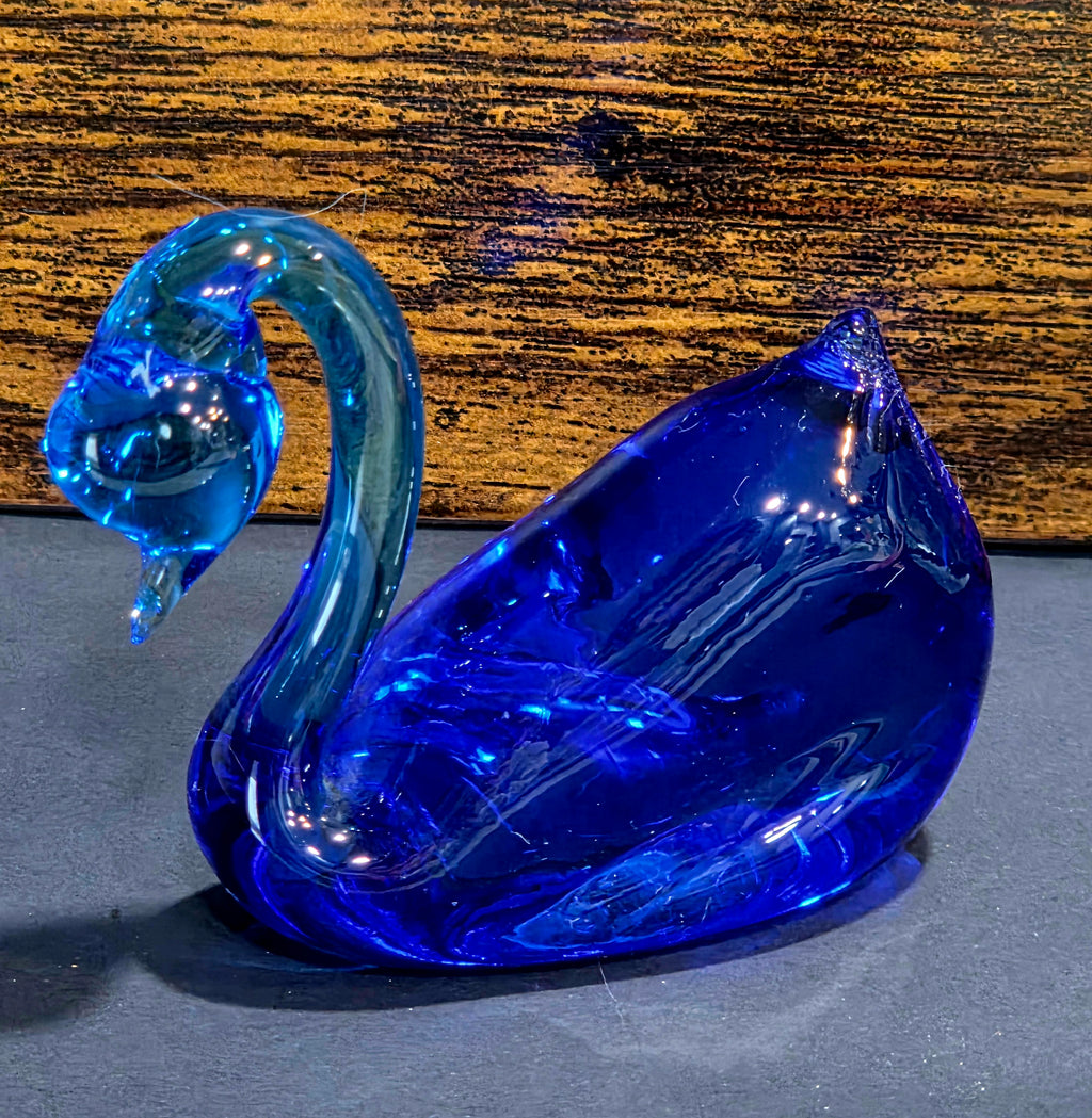 Pilgrim Glass Cobalt Blue Swan - Crystal Figurine