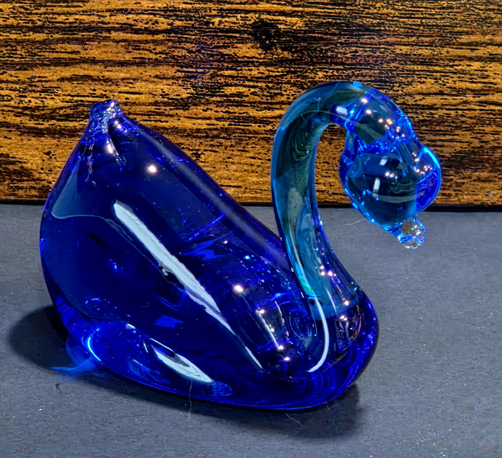 Pilgrim Glass Cobalt Blue Swan - Crystal Figurine