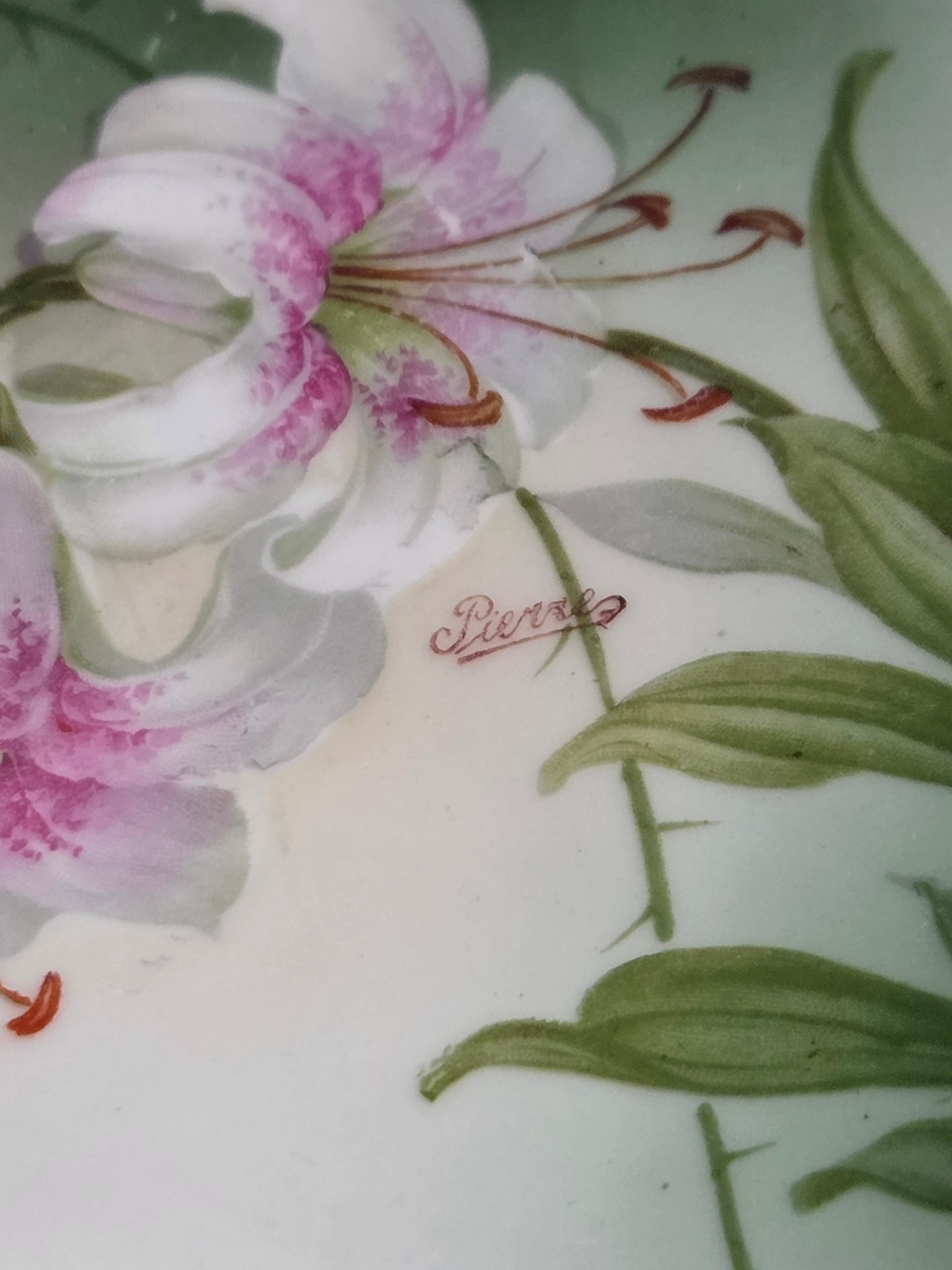 PSAG Bavaria Hand-Painted White Lilies Plate - Artist Signed by Pierre