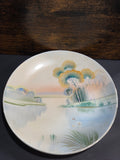 Vintage Nippon Hand-Painted Plate - Sunset with Swan, Gold Rim 7.5"