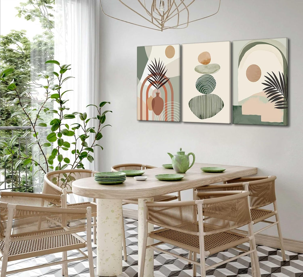 3-Piece Boho Canvas Wall Art Set - Framed & Ready to Hang (12" x 16")