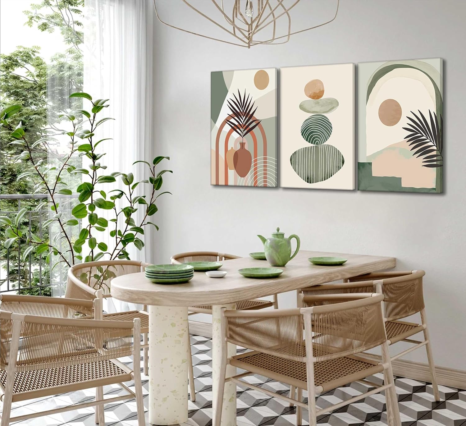 3-Piece Boho Canvas Wall Art Set - Framed & Ready to Hang (12" x 16")
