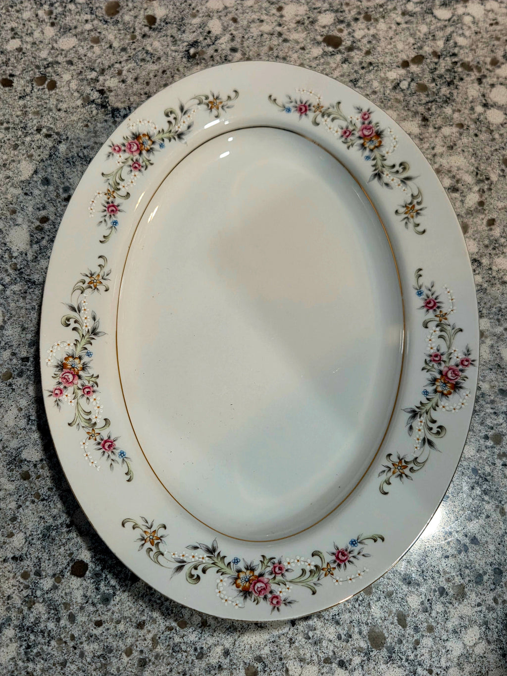 Limoge Oval Serving Platter by Acsons - 12" Vintage Japan China with Gold Trim