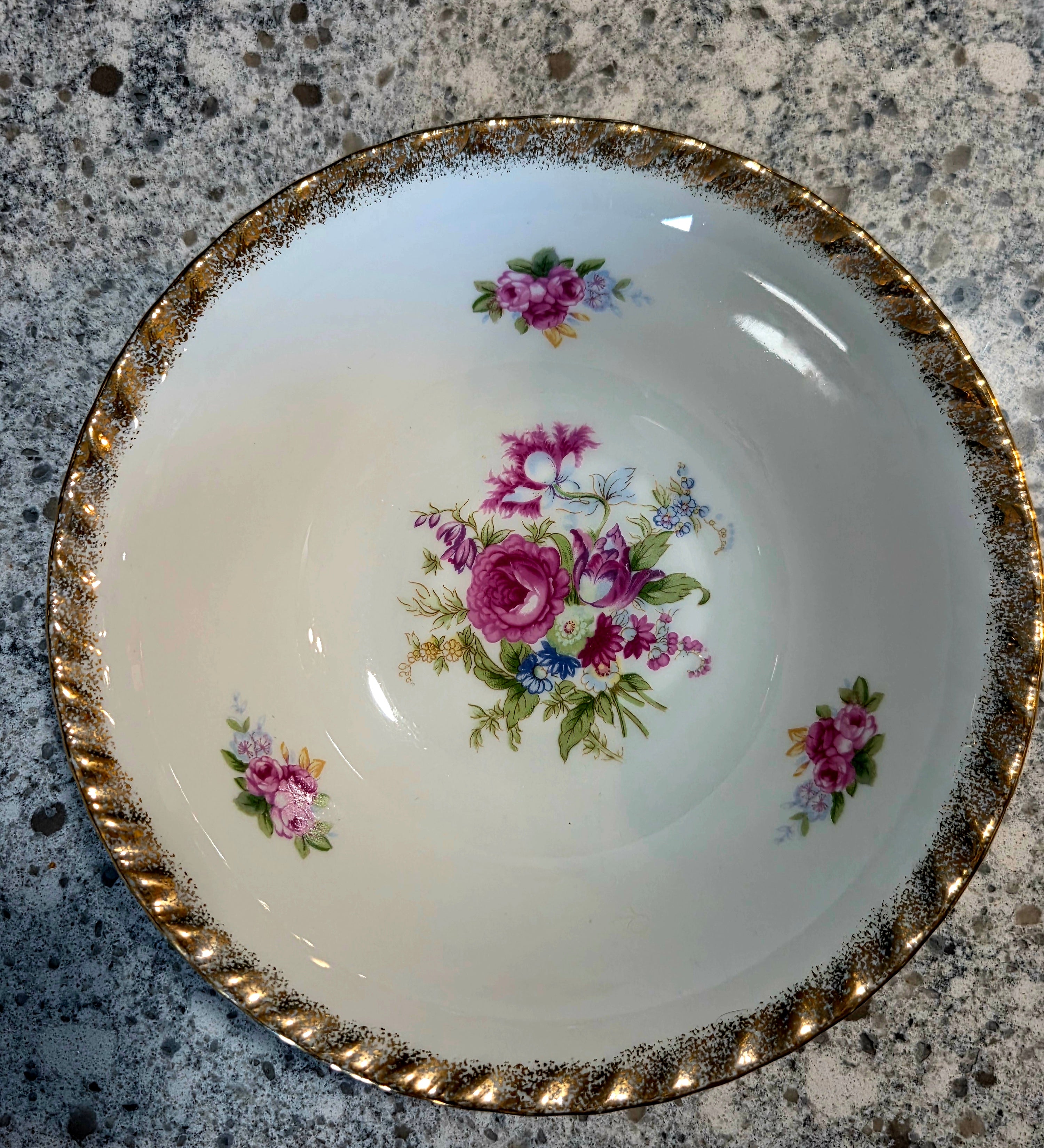 Vintage Japanese Floral Serving Bowl with Gold Rim - 8.25" Made in Japan