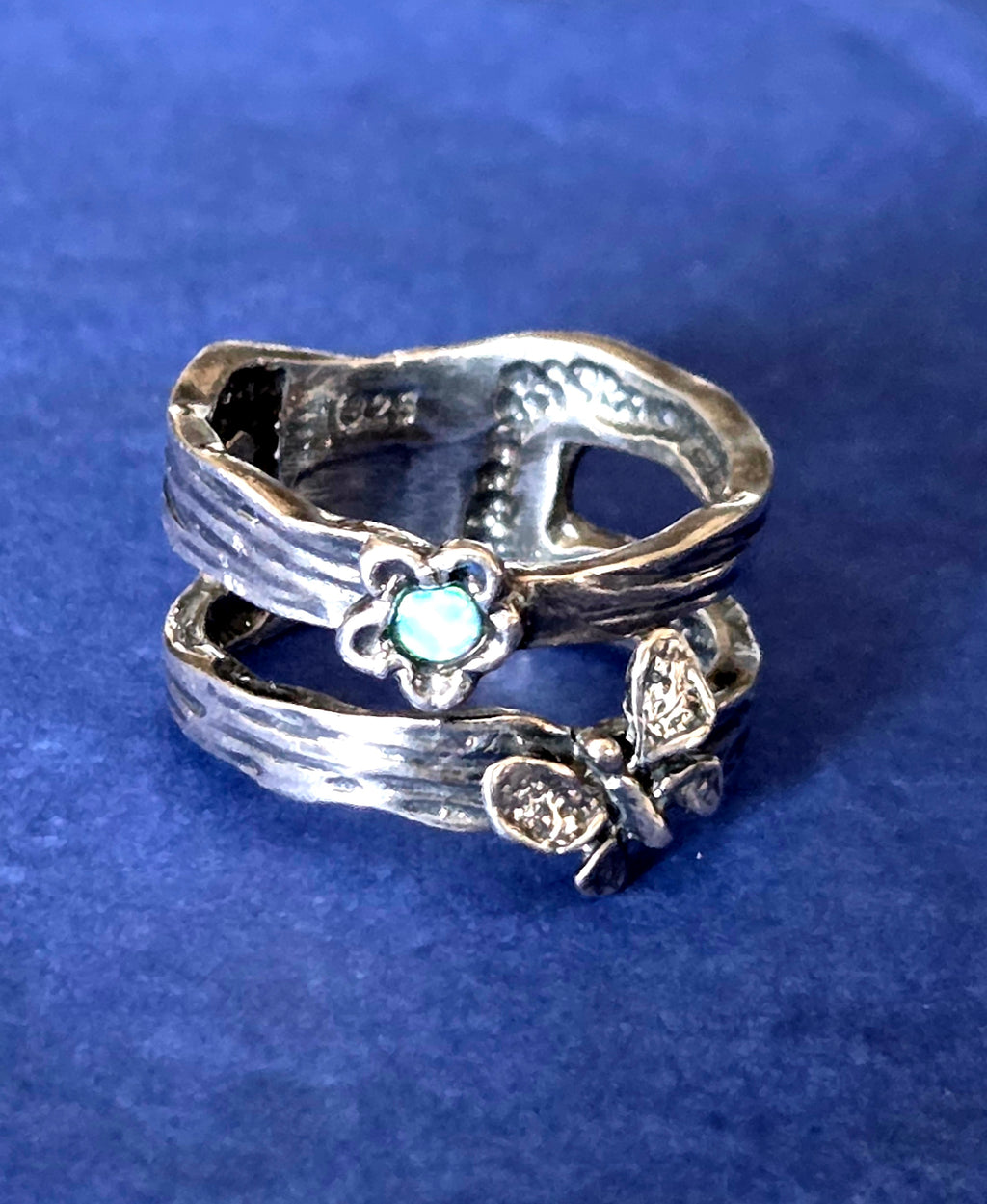 Shablool Didae Opal Flower & Butterfly Sterling Silver Ring – Size 8