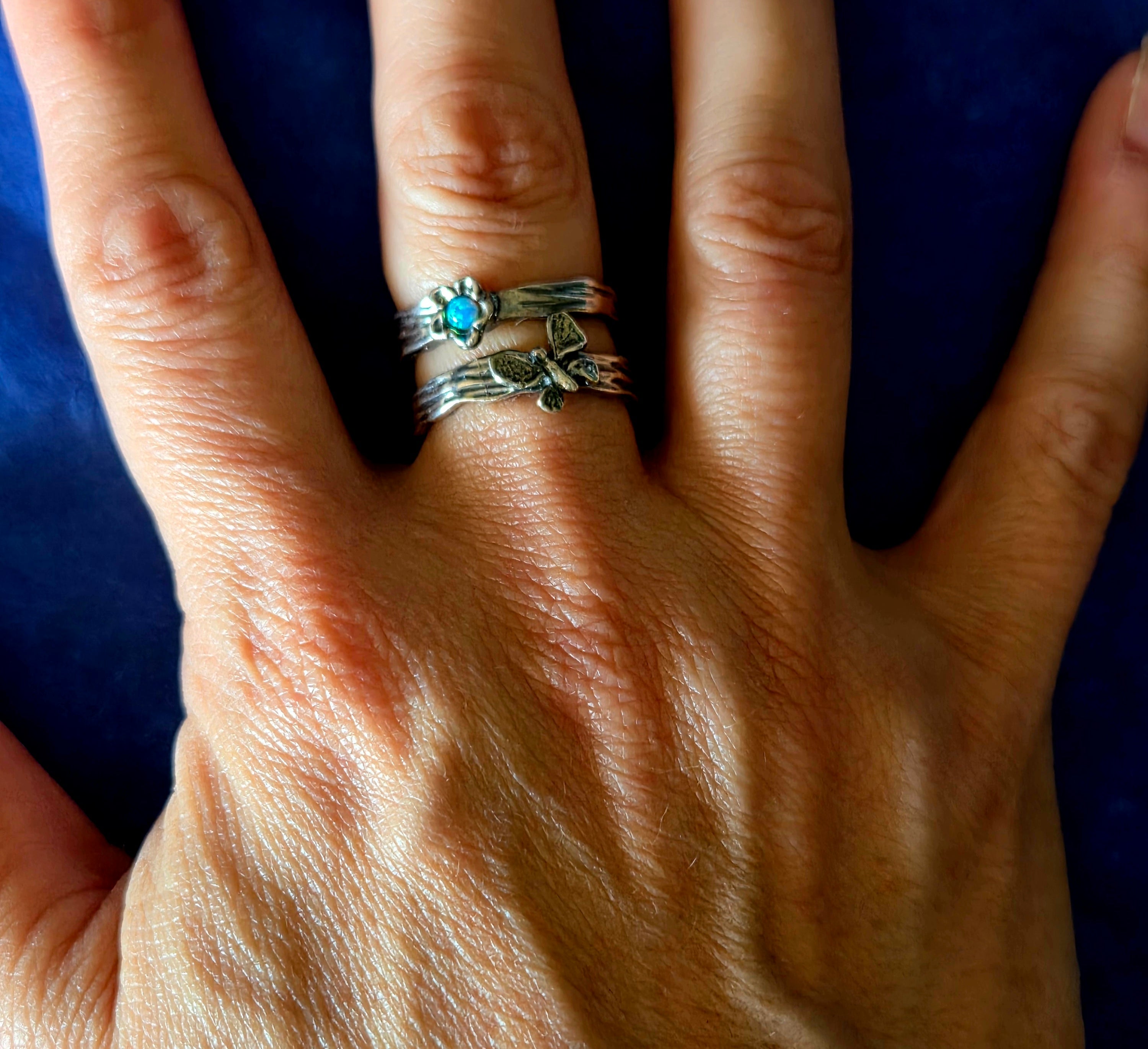 Shablool Didae Opal Flower & Butterfly Sterling Silver Ring – Size 8