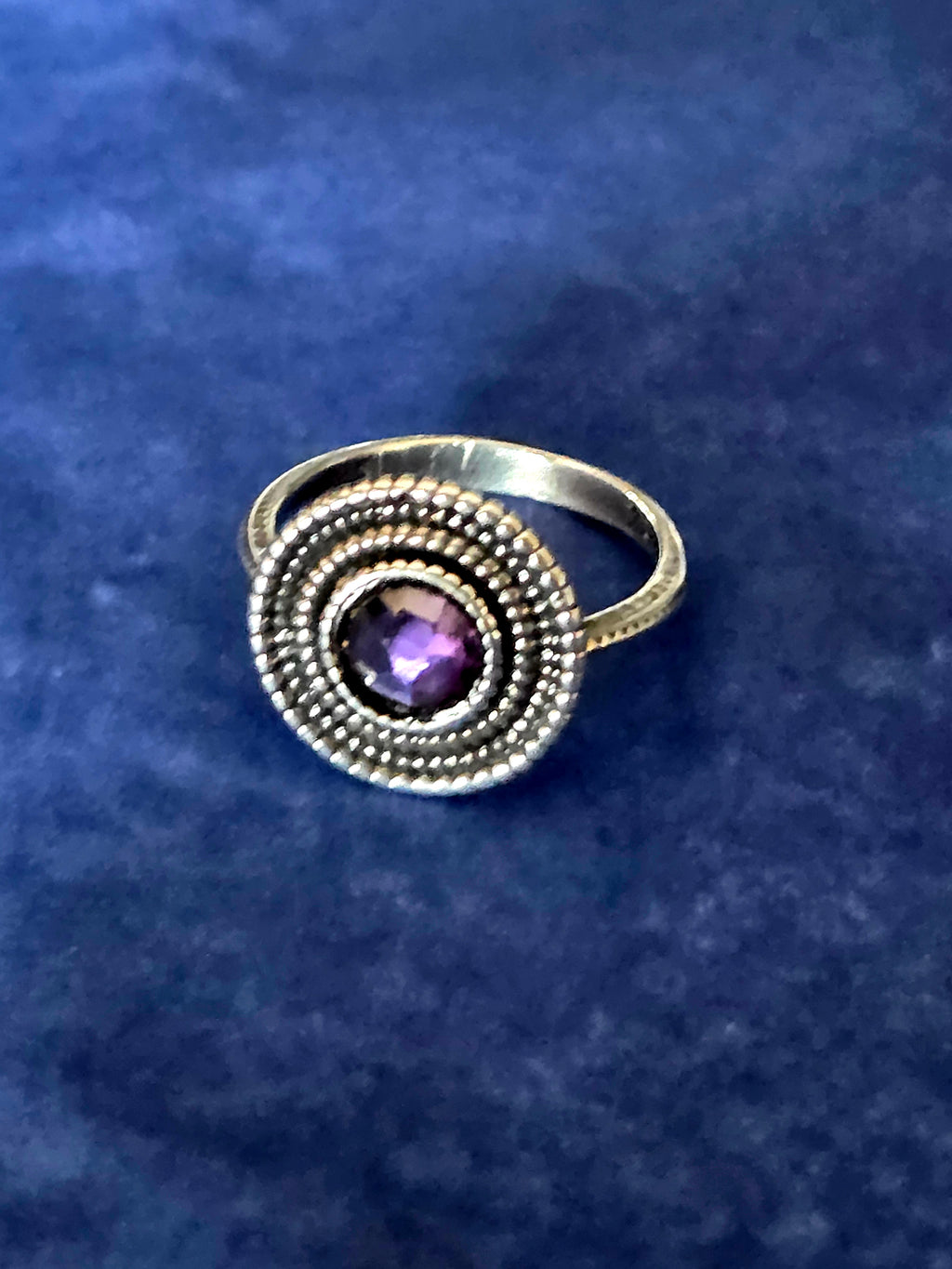 Bili Designer Amethyst & Beaded Sterling Silver Ring – Size 7