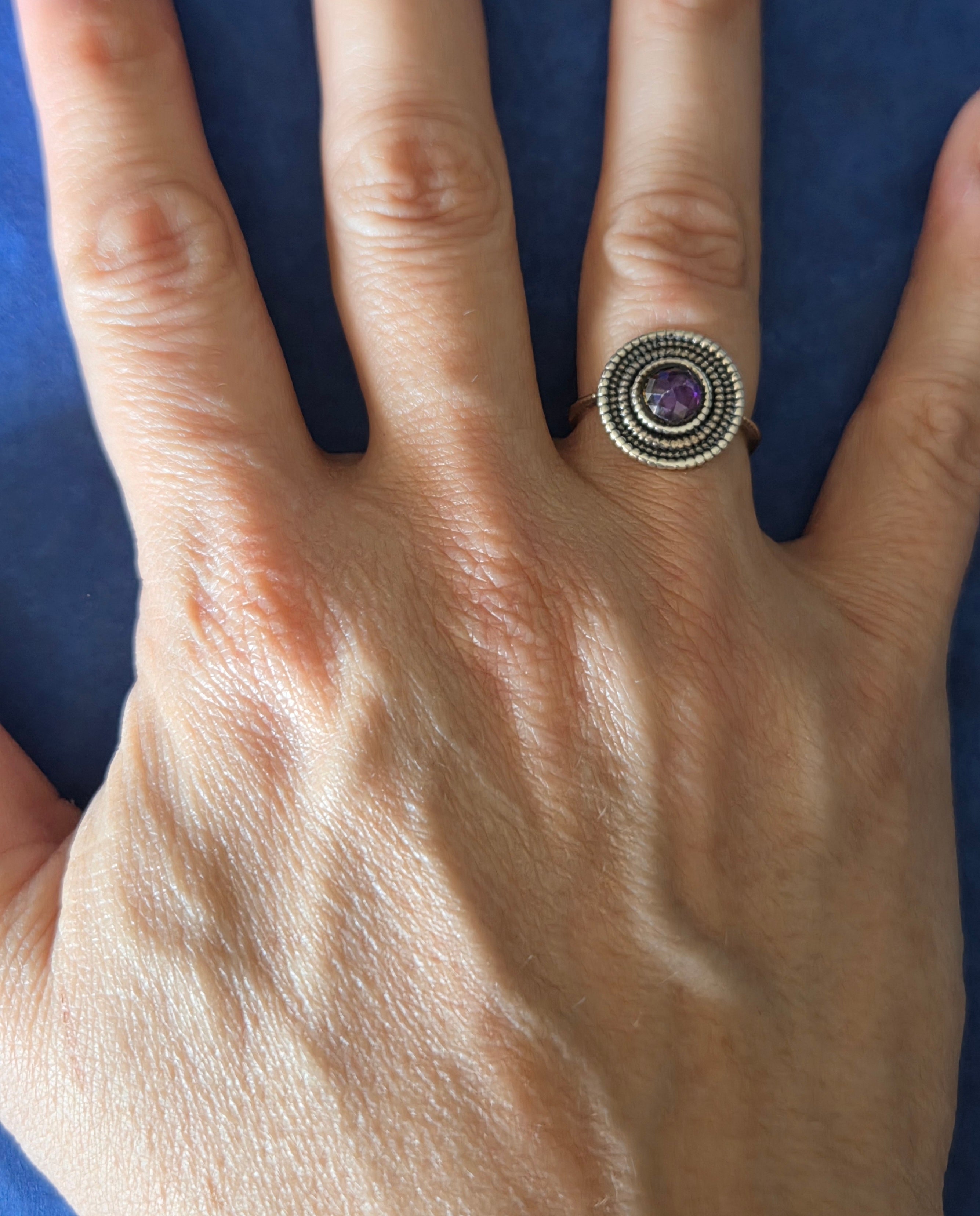 Bili Designer Amethyst & Beaded Sterling Silver Ring – Size 7