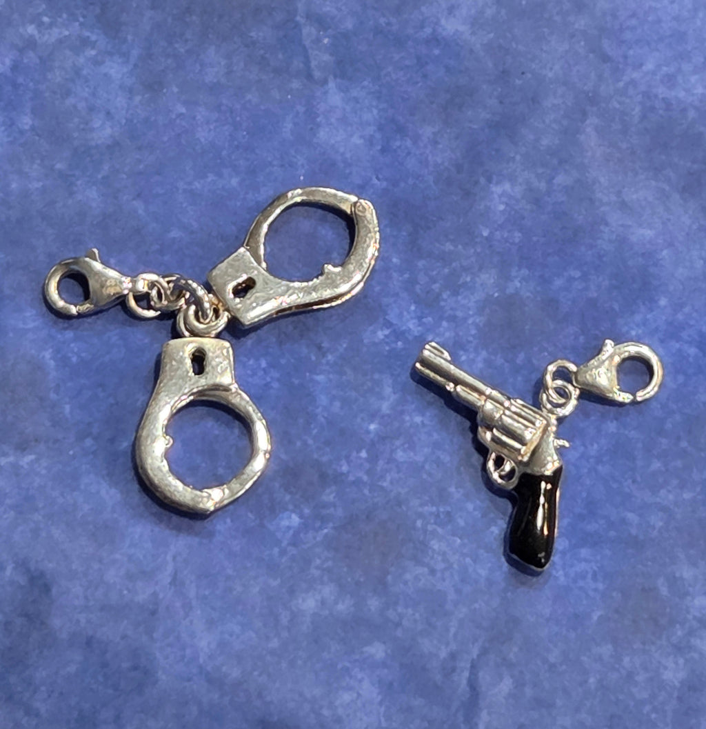 Sterling Silver Law Enforcement Charm Set – Handcuffs & Pistol (.925 Silver)