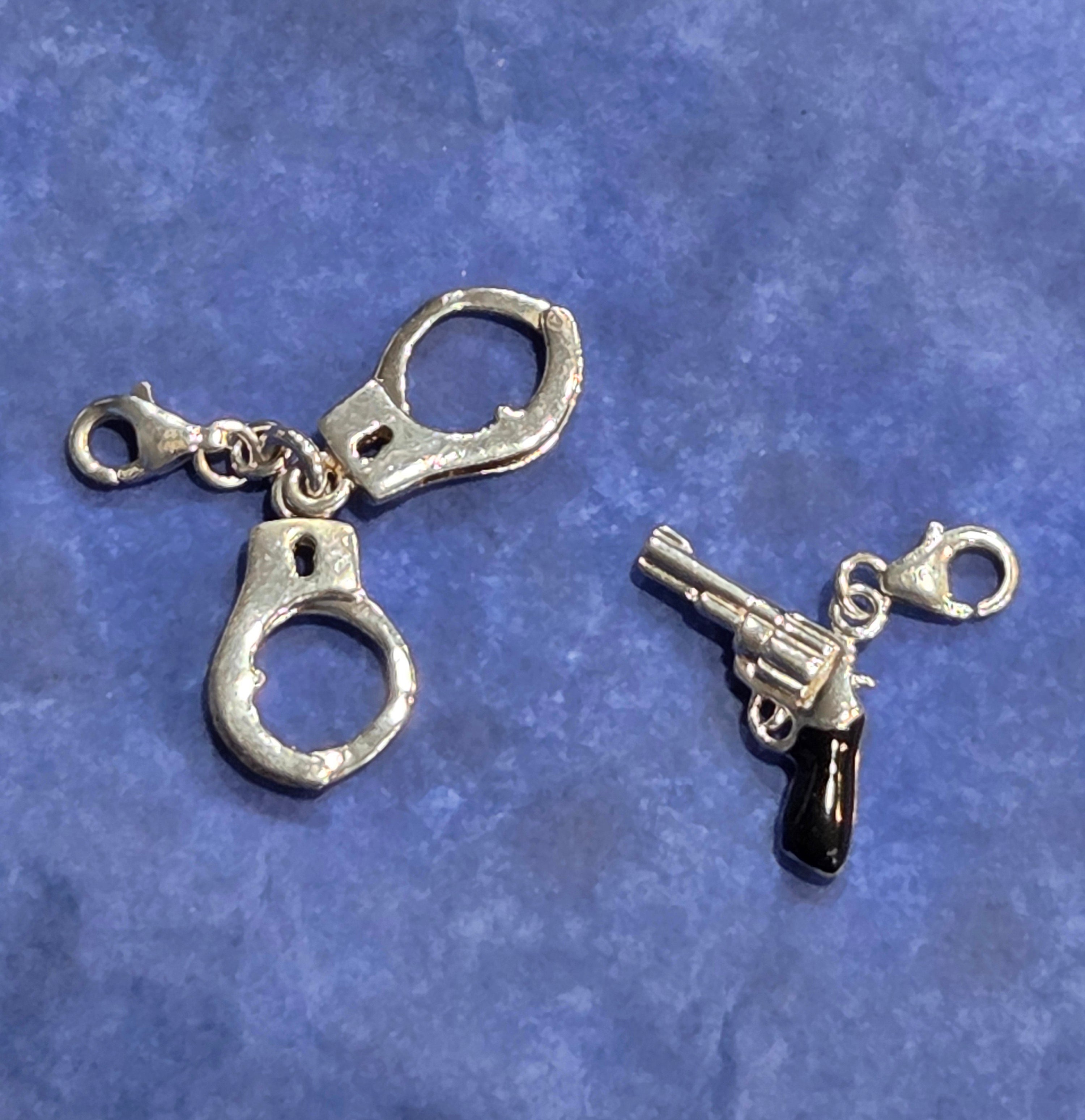 Sterling Silver Law Enforcement Charm Set – Handcuffs & Pistol (.925 Silver)