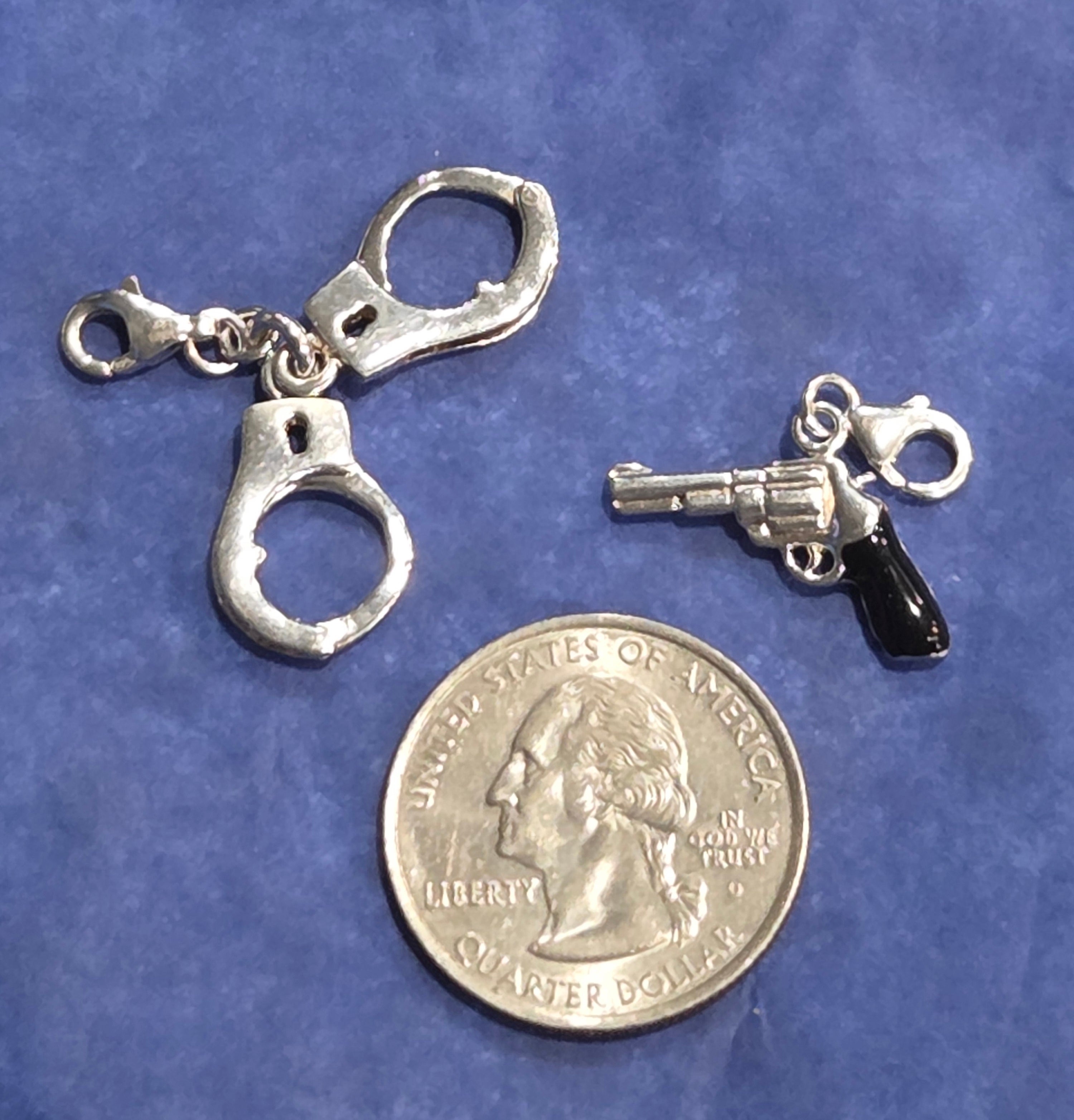Sterling Silver Law Enforcement Charm Set – Handcuffs & Pistol (.925 Silver)