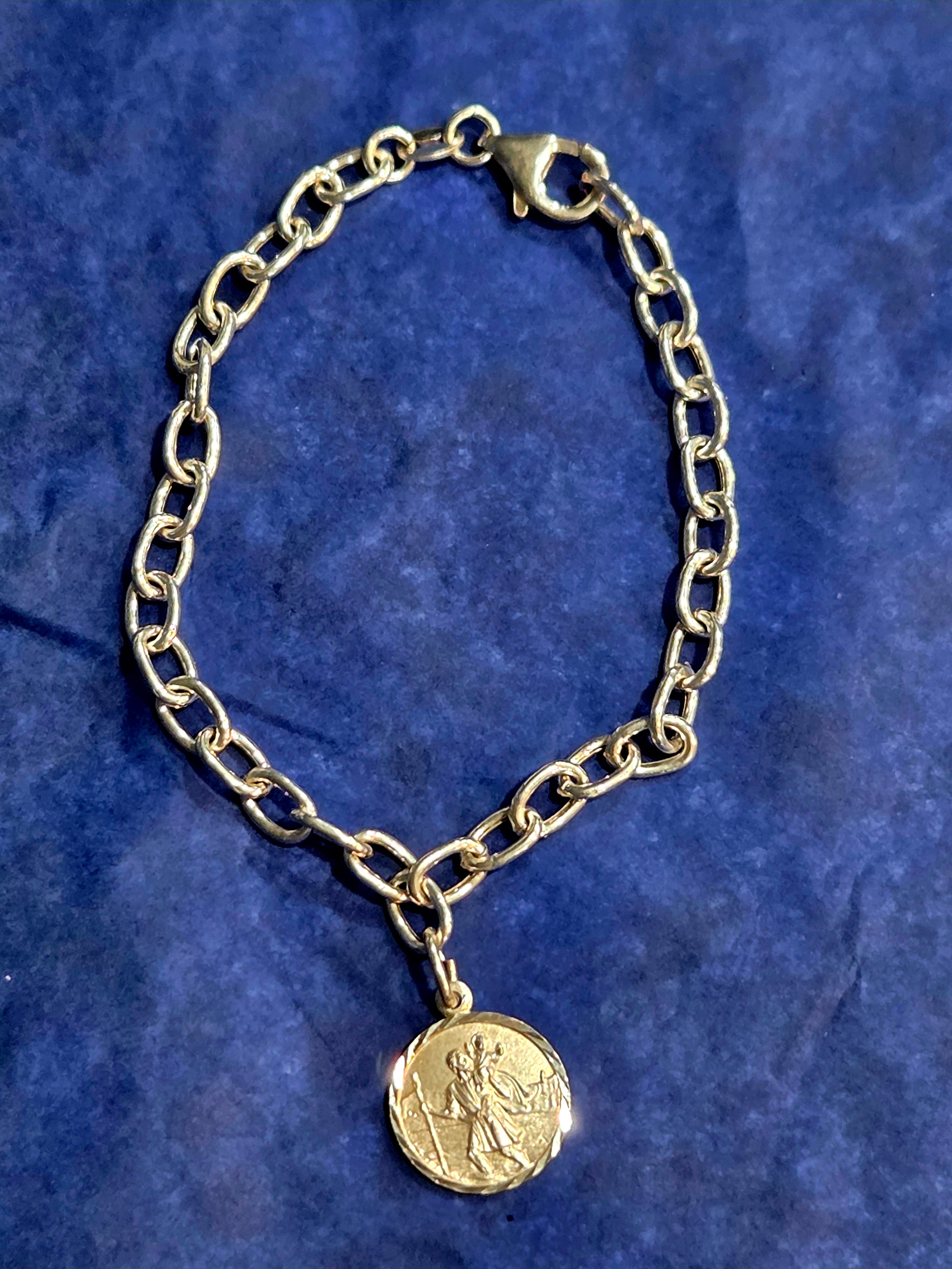 Italian Sterling Silver St. Christopher Charm Bracelet – 7 Inch (.925 Silver)
