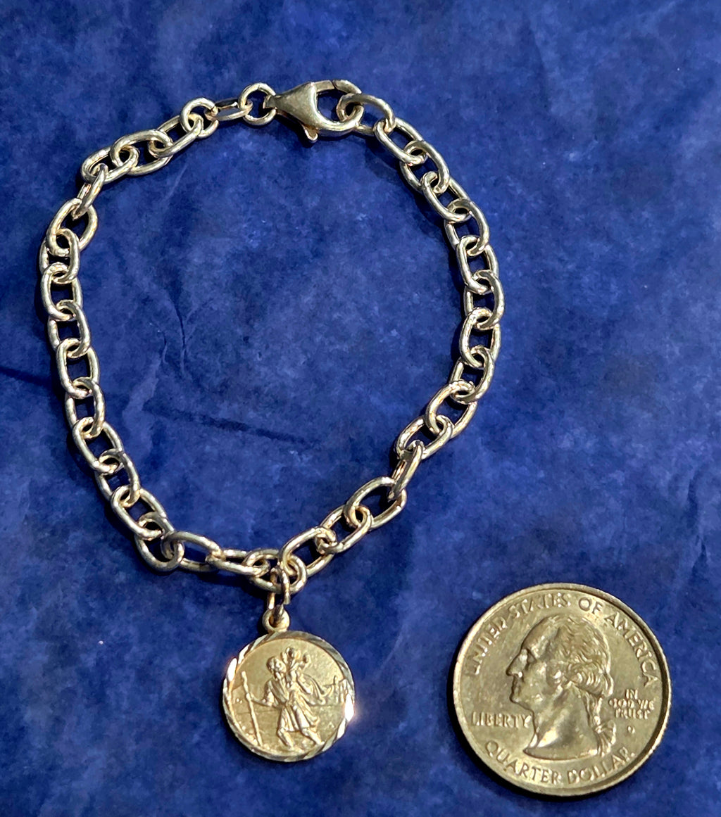 Italian Sterling Silver St. Christopher Charm Bracelet – 7 Inch (.925 Silver)