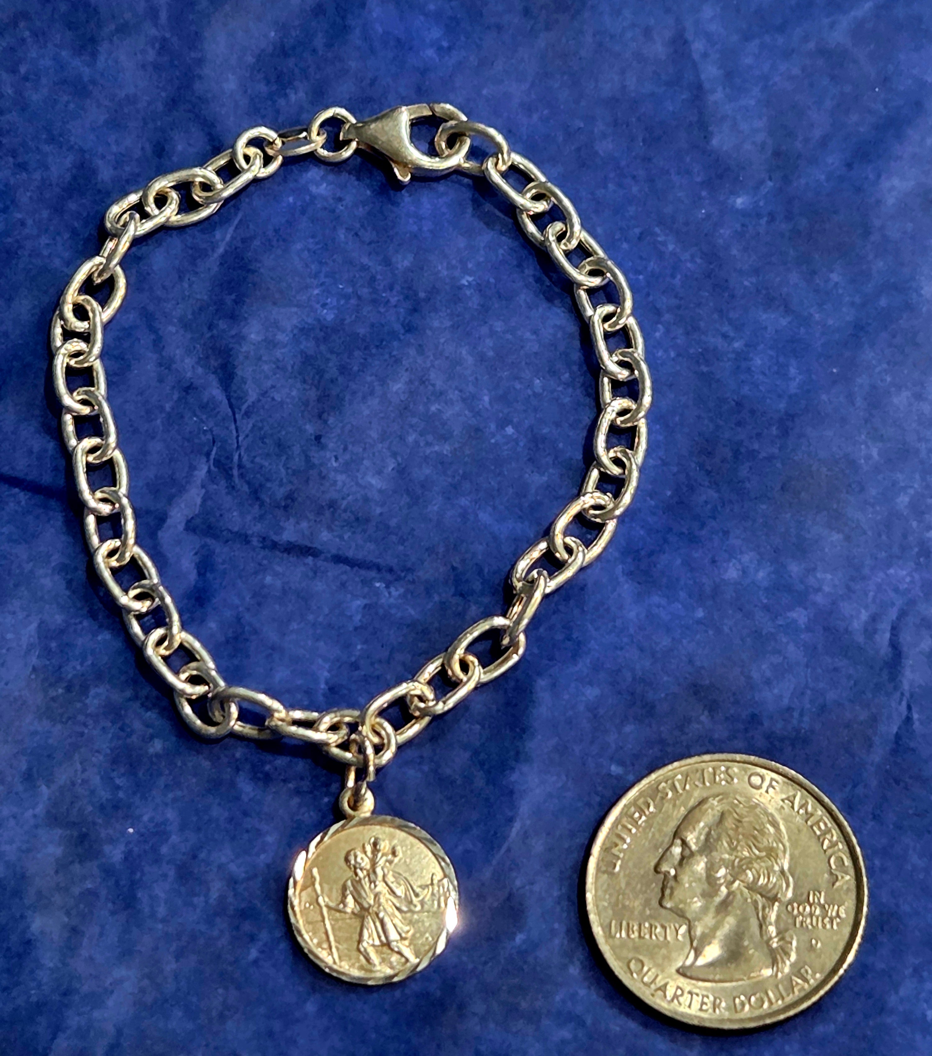 Italian Sterling Silver St. Christopher Charm Bracelet – 7 Inch (.925 Silver)