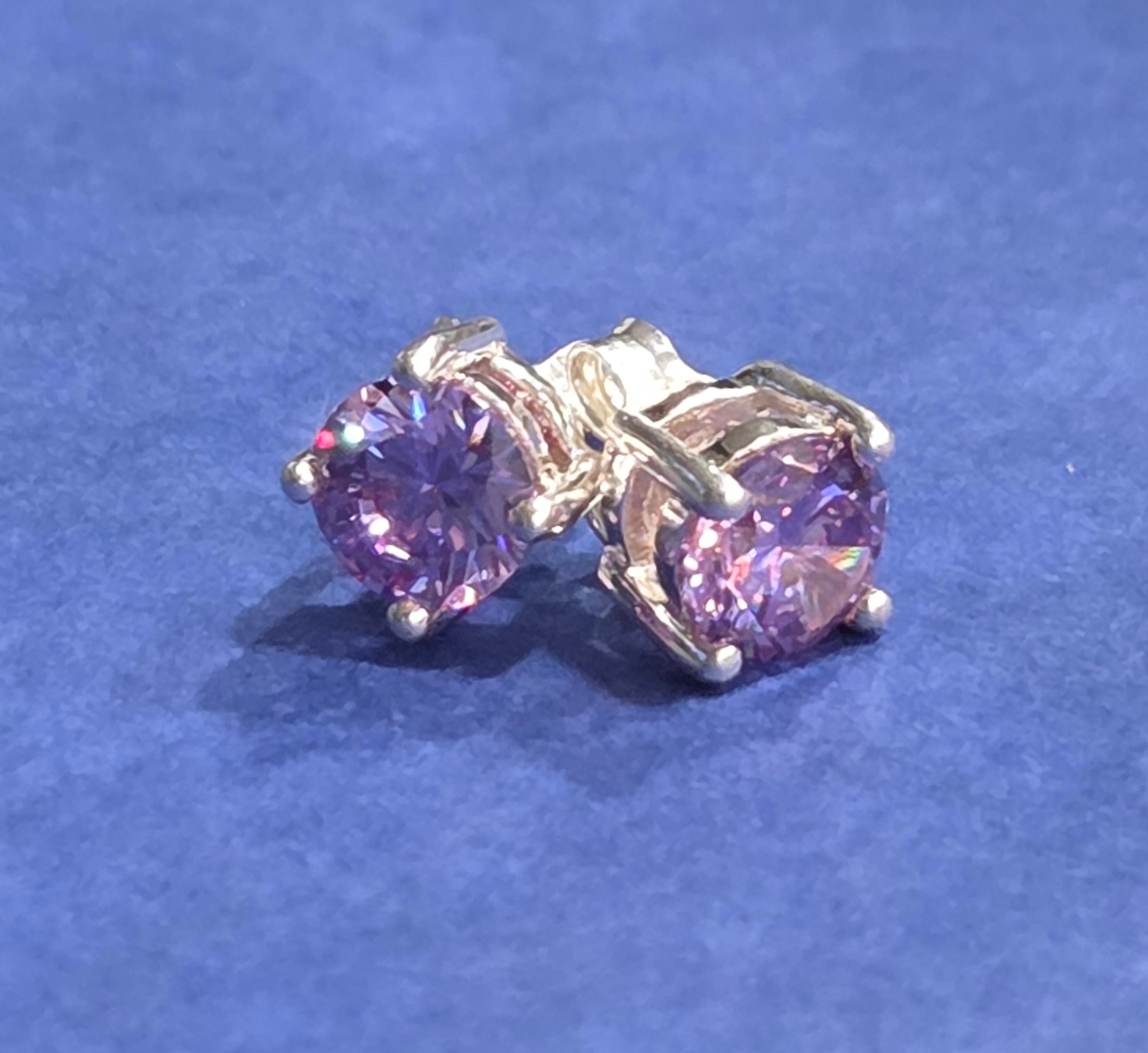 Lavender Cubic Zirconia Stud Earrings – .925 Sterling Silver, Hypoallergenic