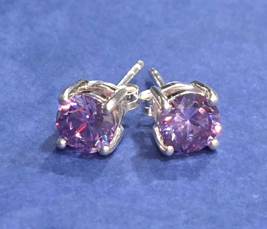 Lavender Cubic Zirconia Stud Earrings – .925 Sterling Silver, Hypoallergenic