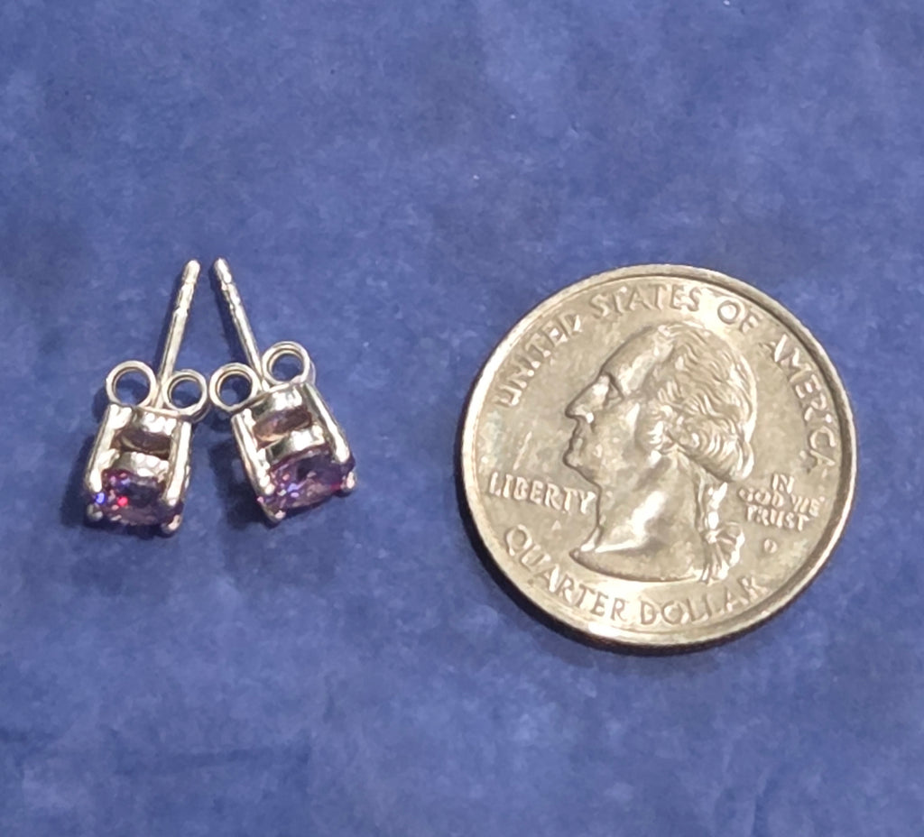 Lavender Cubic Zirconia Stud Earrings – .925 Sterling Silver, Hypoallergenic