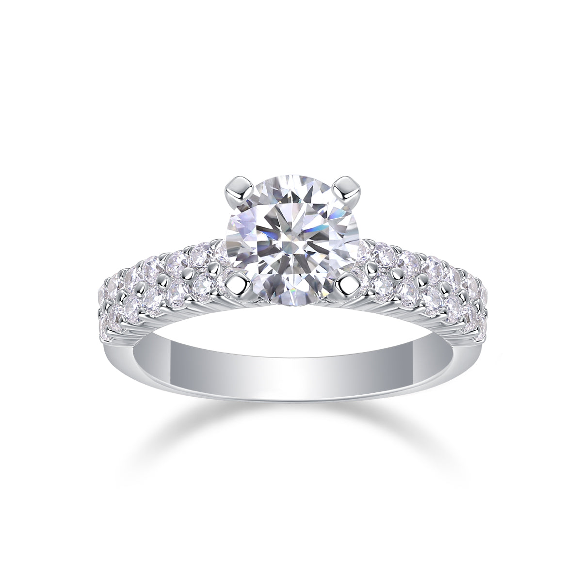 Arrange Moissanite Solitaire Ring — 1ct, S925 Sterling Silver, Platinum-Plated