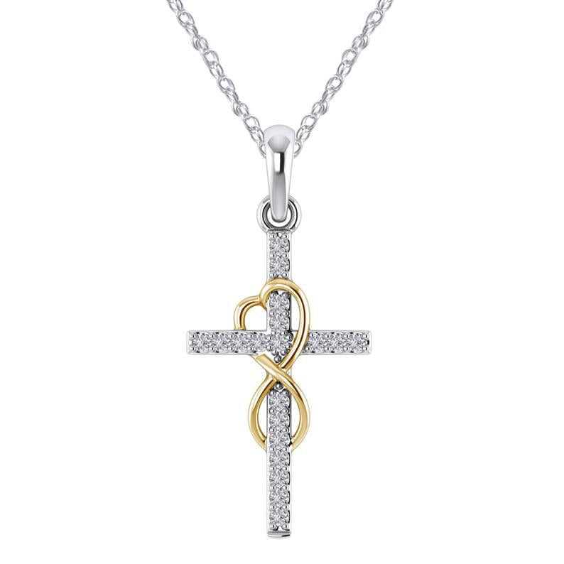 Alloy Pendant with Diamond and Cross Necklace