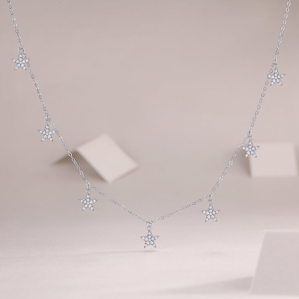 Star Love Moissanite Pendant Necklace - S925 Sterling Silver with Platinum Plating
