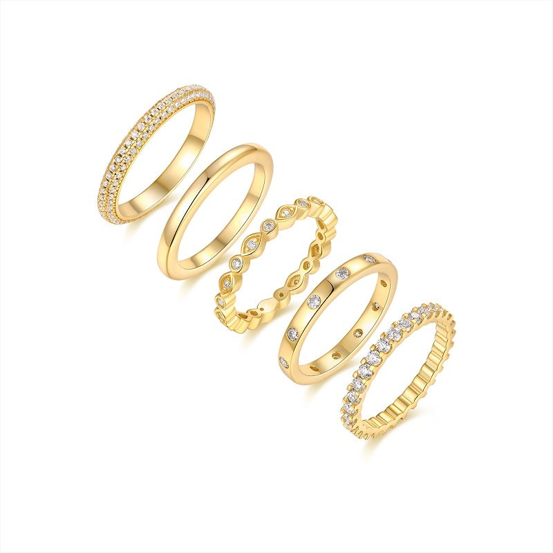 Moissanite Ring Set - 5 Piece Gold-Plated Sterling Silver Collection