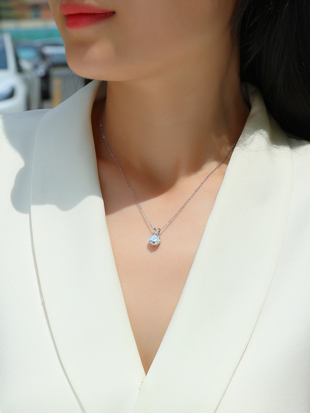 2-Carat Moissanite V-Shape Pendant in S925 Sterling Silver