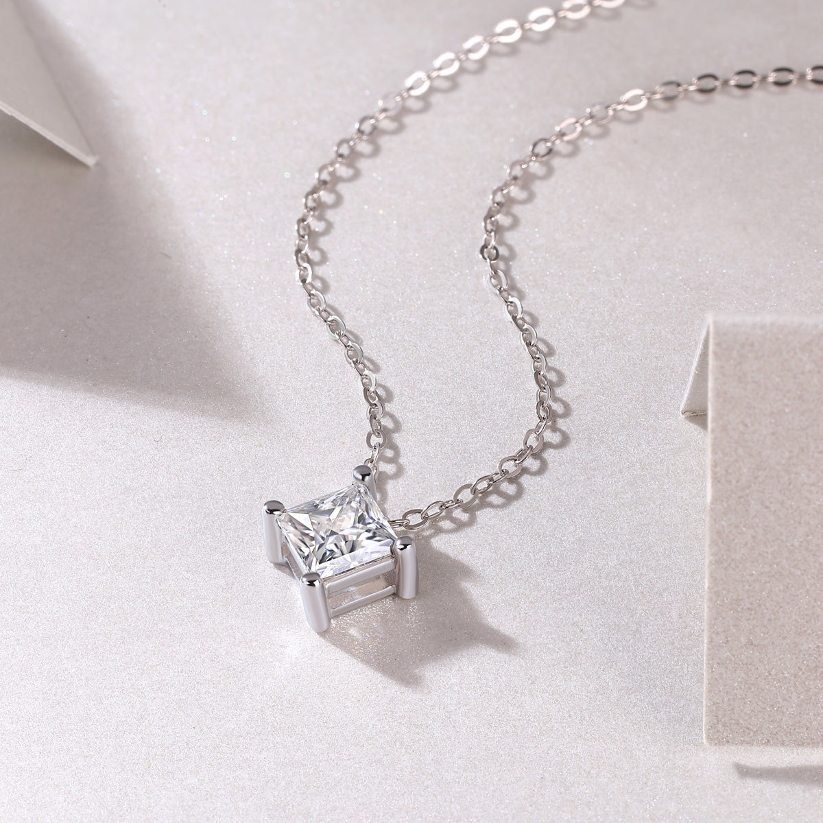 Square Moissanite Sterling Silver Pendant Necklace