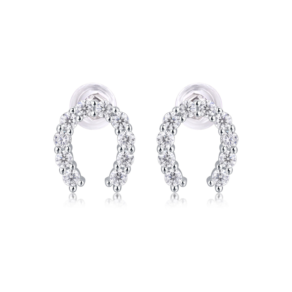Moissanite Horseshoe Stud Earrings in Sterling Silver