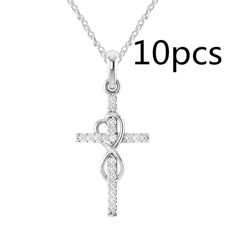 Alloy Pendant with Diamond and Cross Necklace
