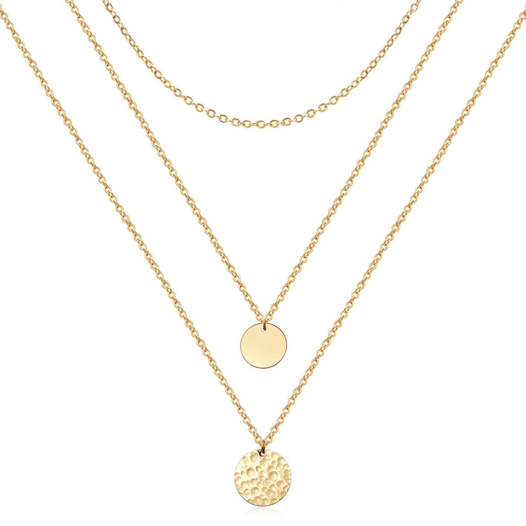 14K Gold Plated Layered Choker Necklace Set – Bar, Coin & Satellite Chain