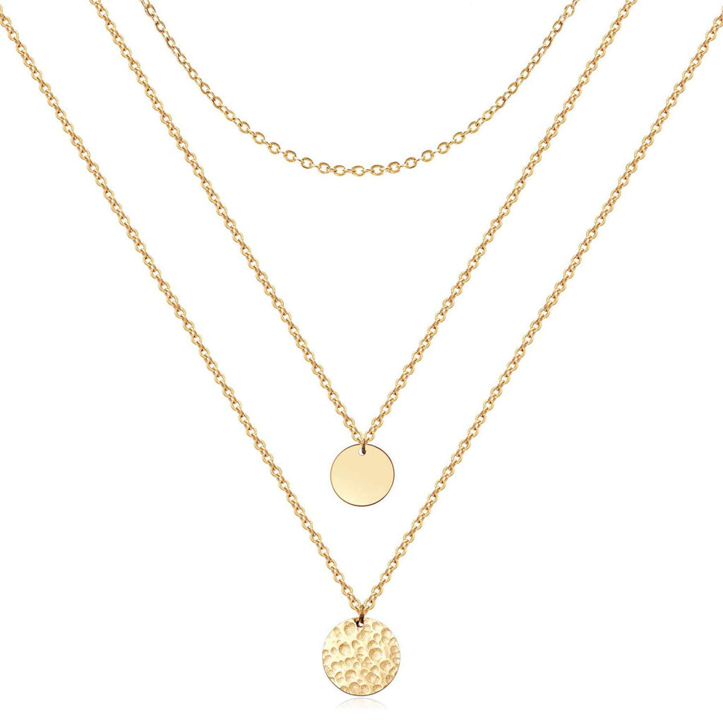 14K Gold Plated Layered Choker Necklace Set – Bar, Coin & Satellite Chain