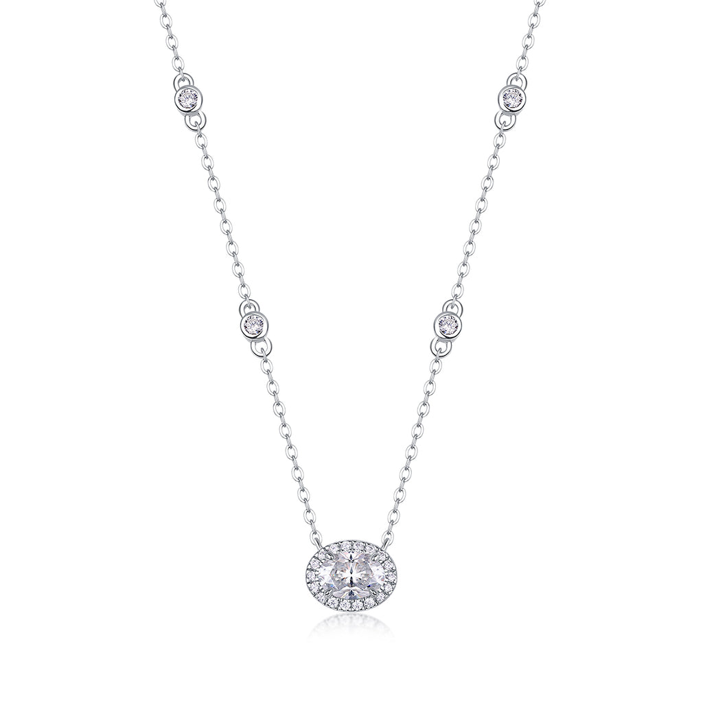 Oval Moissanite Necklace - S925 Sterling Silver Platinum-Plated with Chain