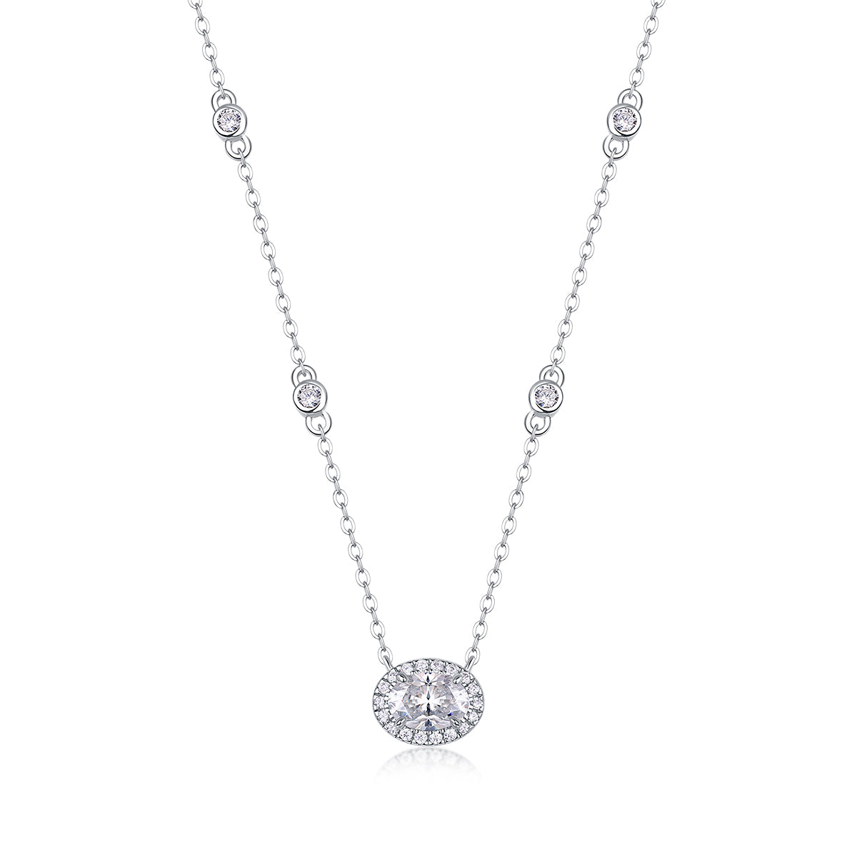 Oval Moissanite Necklace - S925 Sterling Silver Platinum-Plated with Chain