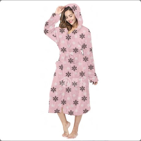 Plush Hooded Bathrobe - Oversized Soft Flannel Robe for Women