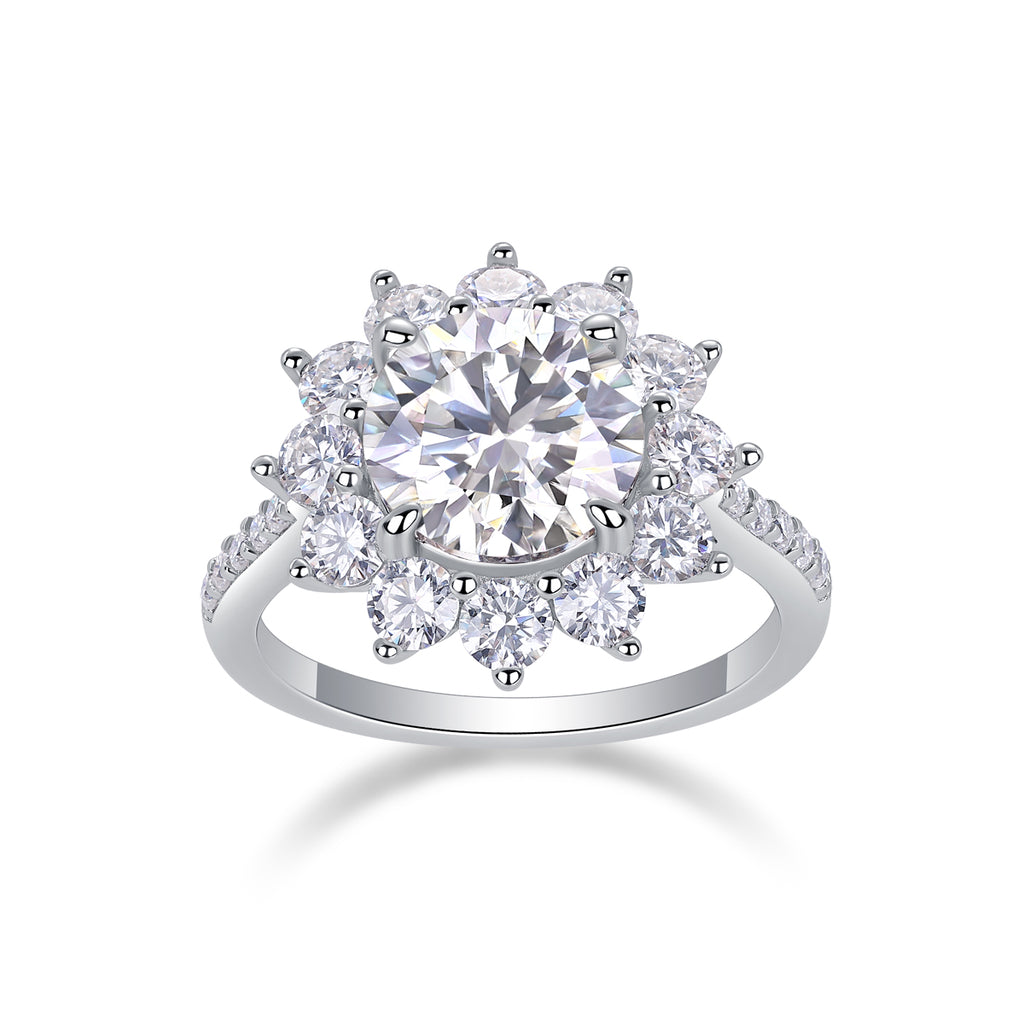 Sunflower 3-Carat Moissanite Bezel Ring in Platinum-Plated S925 Sterling Silver
