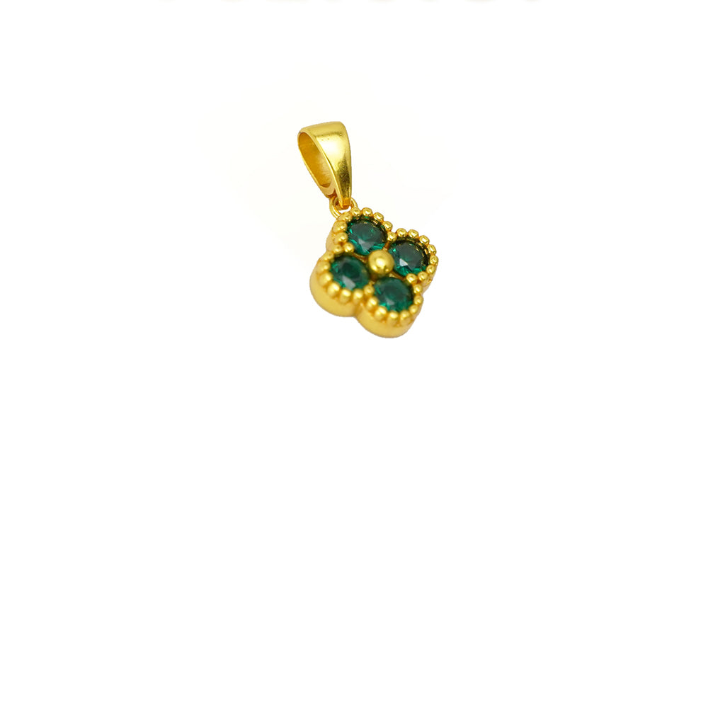 Green Four Leaf Clover 24K Gold Necklace