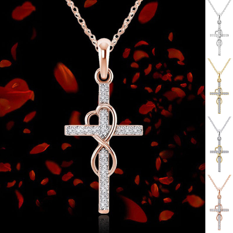Alloy Pendant with Diamond and Cross Necklace