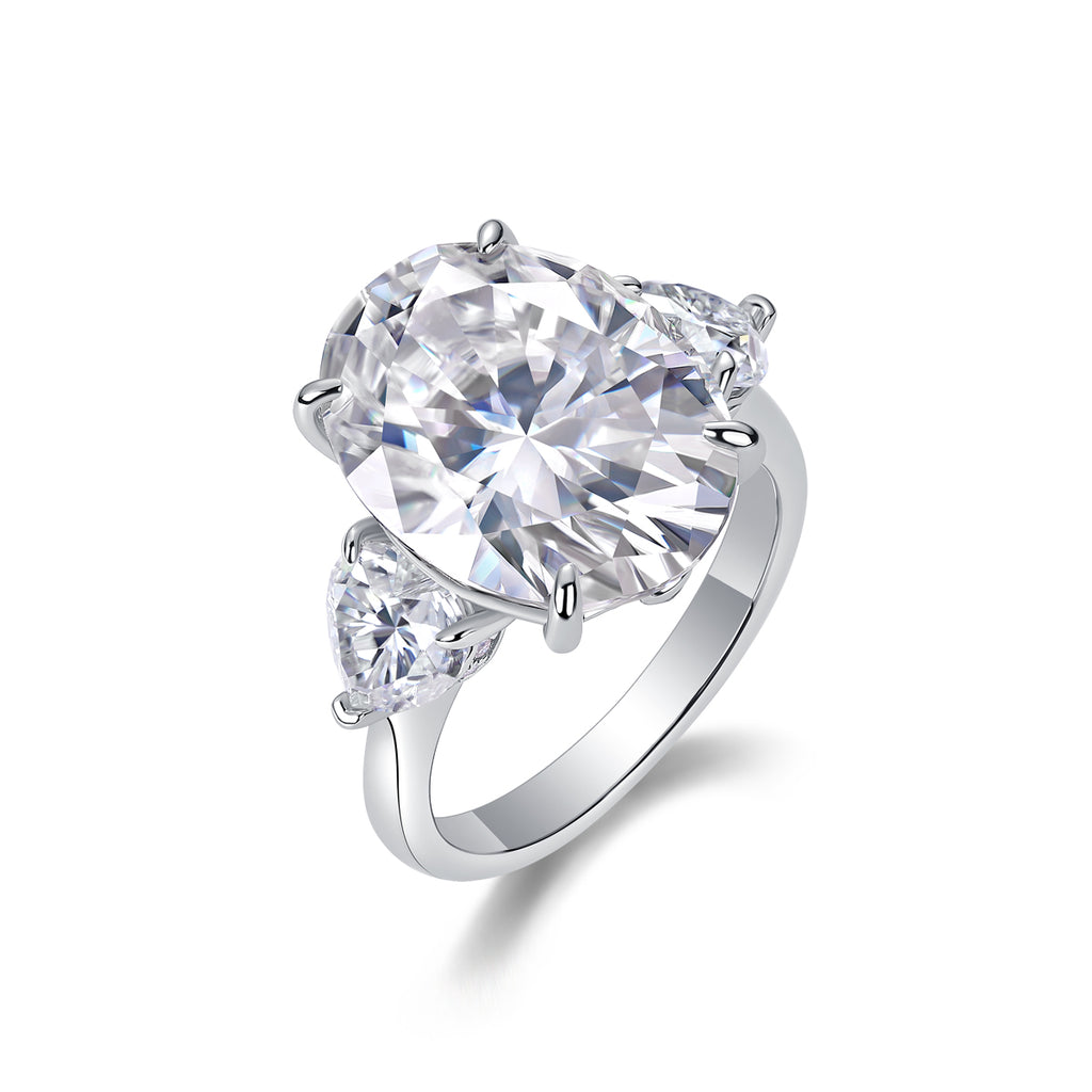 Oval Moissanite Platinum-Plated S925 Sterling Silver Ring