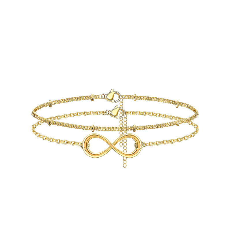 Dainty 14K Gold Plated Layered Evil Eye & Pearl Charm Bracelet