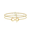 Dainty 14K Gold Plated Layered Evil Eye & Pearl Charm Bracelet